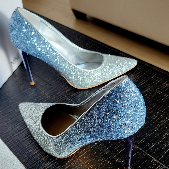 Nine West Silver & Blue Glitter Heels - Picture 5 of 8